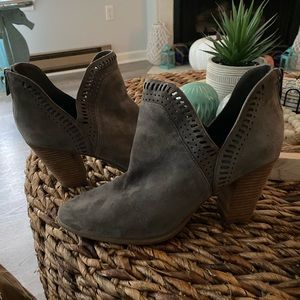 Vince Camuto Booties. Grayish in color. Zip up back. Heeled. Size 11. Very nice!